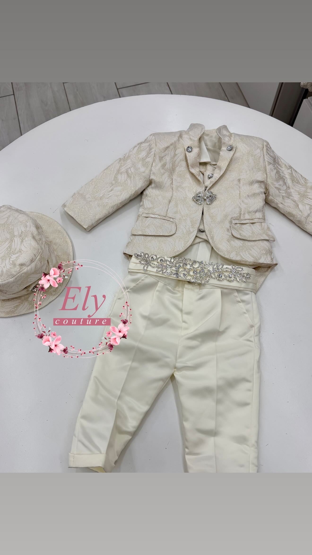 Abito Battesimo champagne e oro damascato